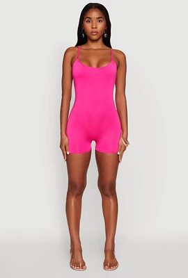 Womens Thin Strap Scoop Neck Romper, Pink, Size M