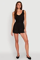 Womens Smocked Waist Tank Romper, Black, Size M