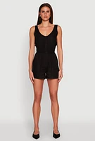 Womens Smocked Waist Tank Romper, Black, Size M