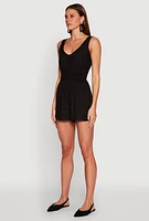 Womens Smocked Waist Tank Romper, Black, Size L