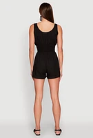 Womens Smocked Waist Tank Romper, Black, Size M