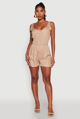 Womens Smocked Waist Tank Romper, M