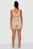 Womens Smocked Waist Tank Romper, M