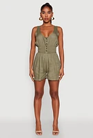 Womens Smocked Waist Tank Romper, Green, Size L