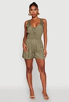 Womens Smocked Waist Tank Romper, Green, Size L
