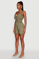 Womens Smocked Waist Tank Romper, Green, Size L