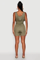 Womens Smocked Waist Tank Romper, Green, Size L