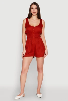 Womens Smocked Waist Tank Romper, Burgundy, Size XL