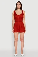 Womens Smocked Waist Tank Romper, Burgundy, Size XL