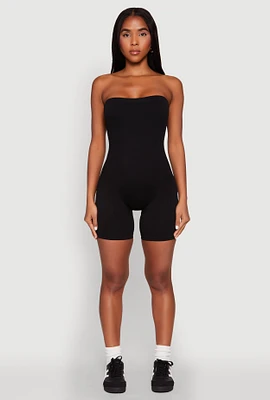 Womens Strapless Biker Romper, Black,
