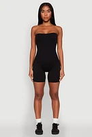 Womens Strapless Biker Romper, Black,