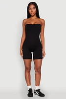 Womens Strapless Biker Romper, Black,