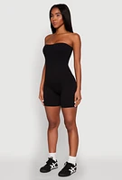 Womens Strapless Biker Romper, Black,