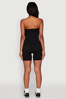Womens Strapless Biker Romper, Black,