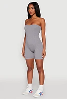Womens Strapless Biker Romper, Grey, Size L-XL