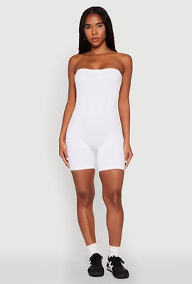 Womens Strapless Biker Romper, White, Size L-XL