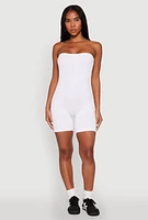 Womens Strapless Biker Romper, White, Size L-XL