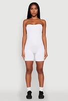 Womens Strapless Biker Romper, White, Size L-XL