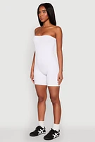 Womens Strapless Biker Romper, White, Size L-XL