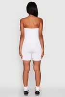 Womens Strapless Biker Romper, White, Size L-XL