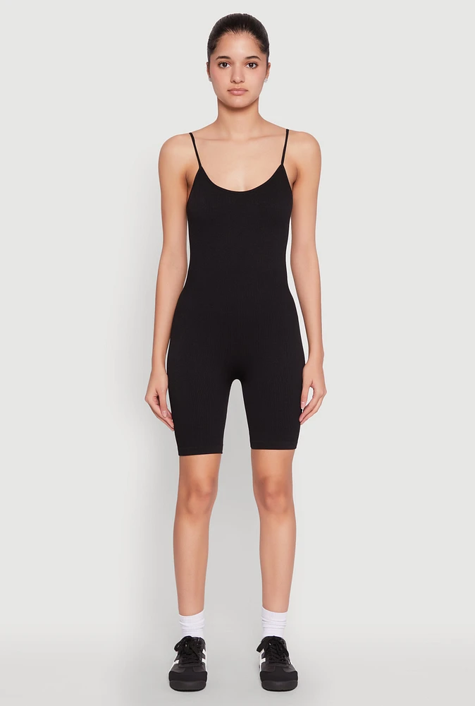 Womens Rib Knit Scoop Neck Cami Romper, L-XL