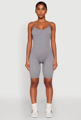 Womens Rib Knit Scoop Neck Cami Romper, Grey, Size S-M
