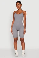 Womens Rib Knit Scoop Neck Cami Romper, Grey, Size S-M
