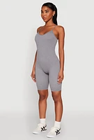 Womens Rib Knit Scoop Neck Cami Romper, Grey, Size S-M