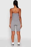 Womens Rib Knit Scoop Neck Cami Romper, Grey, Size S-M