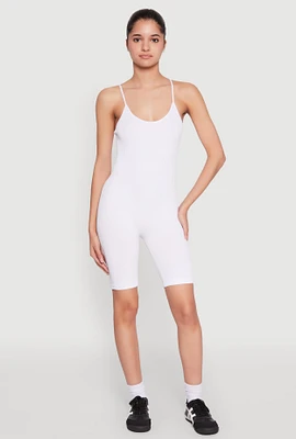 Womens Rib Knit Scoop Neck Cami Romper, White, Size L-XL