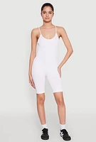 Womens Rib Knit Scoop Neck Cami Romper, White, Size L-XL