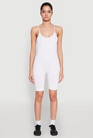 Womens Rib Knit Scoop Neck Cami Romper, White, Size L-XL
