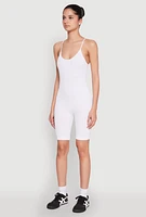 Womens Rib Knit Scoop Neck Cami Romper, White, Size L-XL