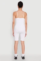 Womens Rib Knit Scoop Neck Cami Romper, White, Size L-XL