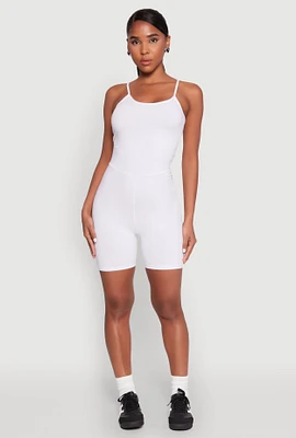 Womens Cami Biker Romper, White,