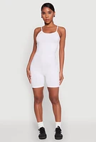 Womens Cami Biker Romper, White,