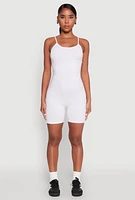 Womens Cami Biker Romper, White,