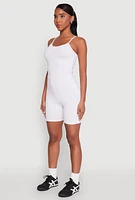 Womens Cami Biker Romper, White,