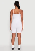 Womens Cami Biker Romper, White,