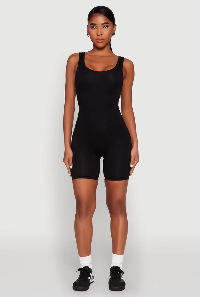 Womens Scoop Neck Tank Biker Romper,