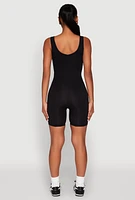Womens Scoop Neck Tank Biker Romper, Black, Size M