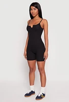 Womens Ribbed Knit Notch Neck Cami Romper,