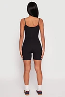 Womens Ribbed Knit Notch Neck Cami Romper,