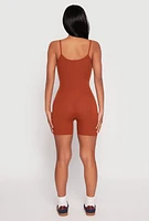 Womens Ribbed Knit Notch Neck Cami Romper,