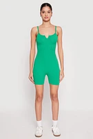 Womens Ribbed Knit Notch Neck Cami Romper, Green,