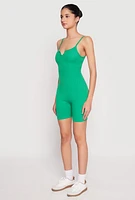 Womens Ribbed Knit Notch Neck Cami Romper, Green,