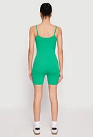 Womens Ribbed Knit Notch Neck Cami Romper, Green,