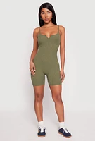 Womens Ribbed Knit Notch Neck Cami Romper,