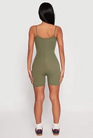 Womens Ribbed Knit Notch Neck Cami Romper,