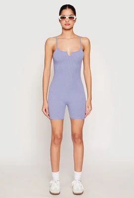 Womens Ribbed Knit Notch Neck Cami Romper,